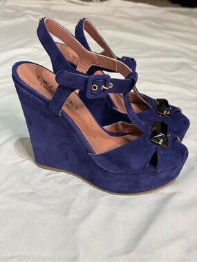 Twin-Set Deep Blue Suede Platform Wedge Sandals